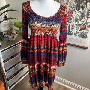 Angie Multicolor Long Sleeve Knit Dress Small
